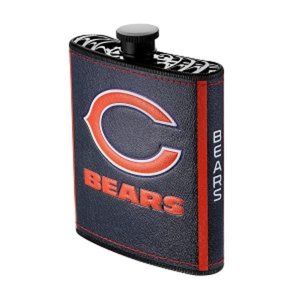 🏈 NEW! CHICAGO BEARS FLASK WITH FUNNEL INCLUDED - PLASTIC - PU LEATHER WRAPPED
